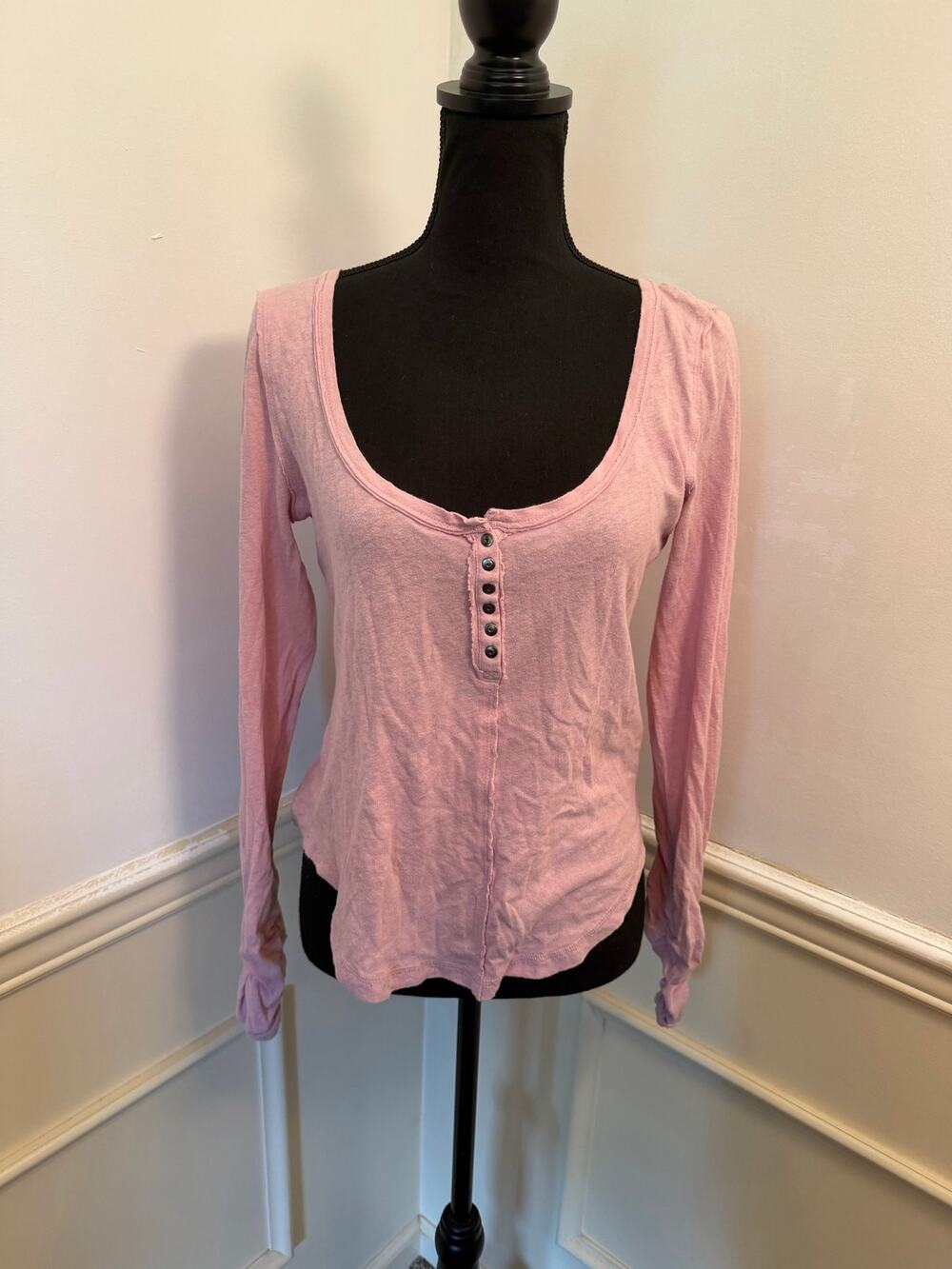 Anthropologie Pilcro Sustainable Scoop Neck Henley Top Slub Knit Linen Blend